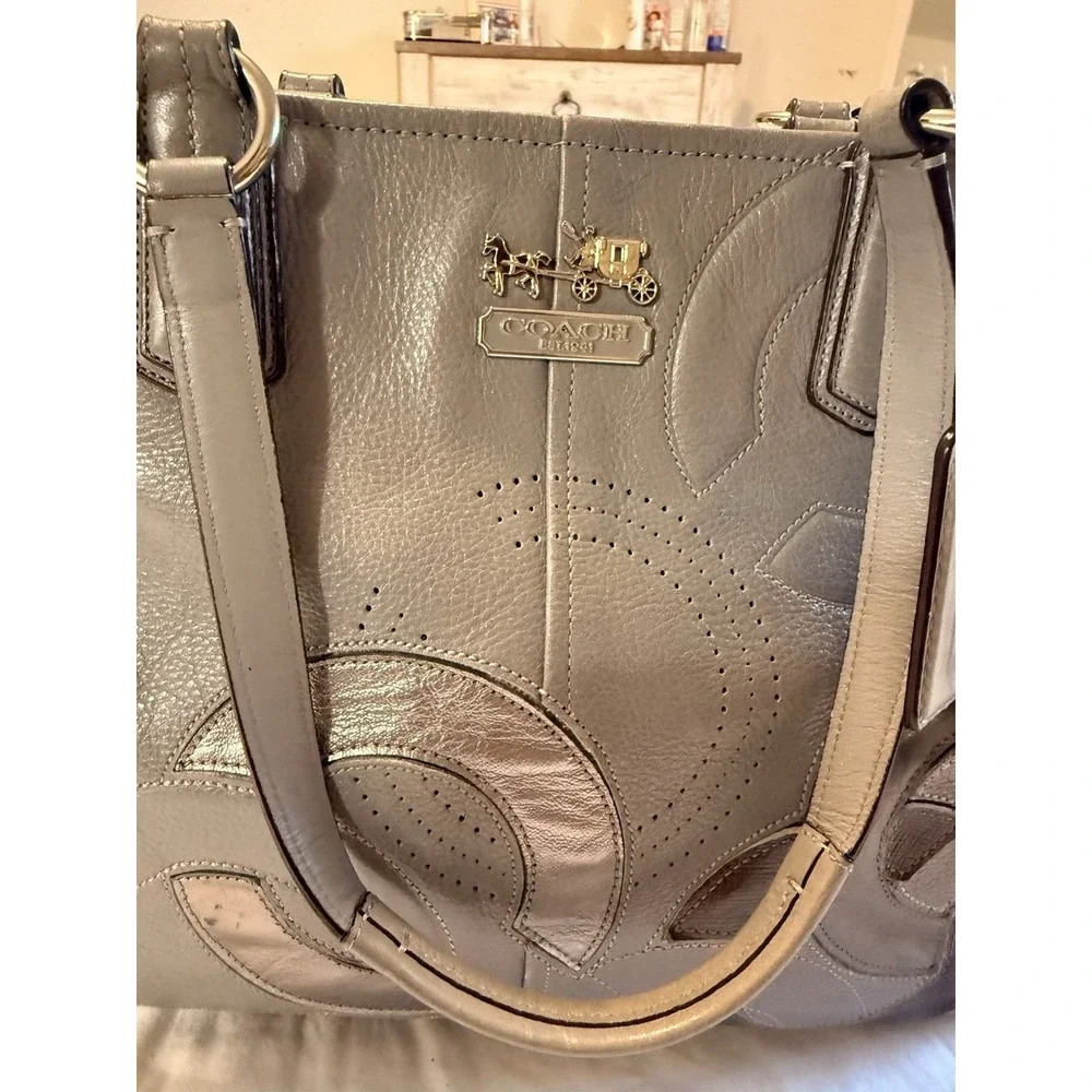 Coach Chelsea Inlaid Leather Charlie Gray Grey Tote Zip Large Patchwork